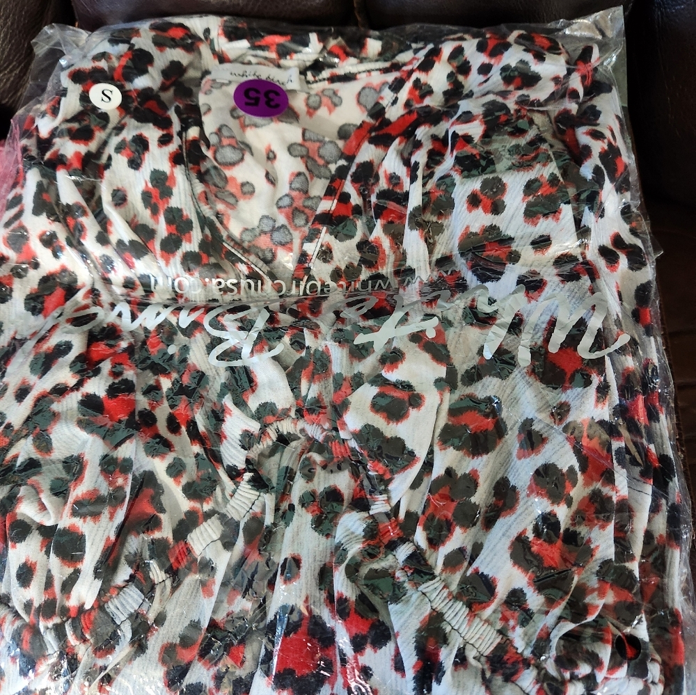 white birch White Red Black Leopard Print Blouse
